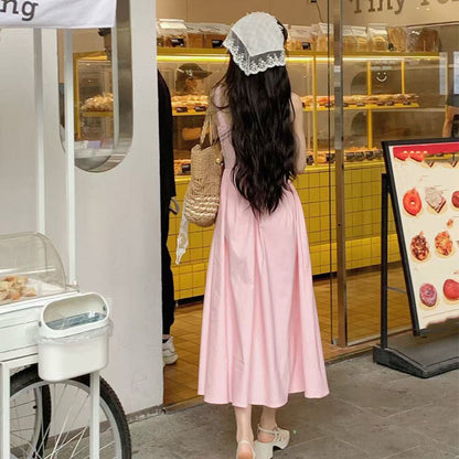 Vestido Dulce con Escote Cuadrado y Cintura Ajustada con Tirantes