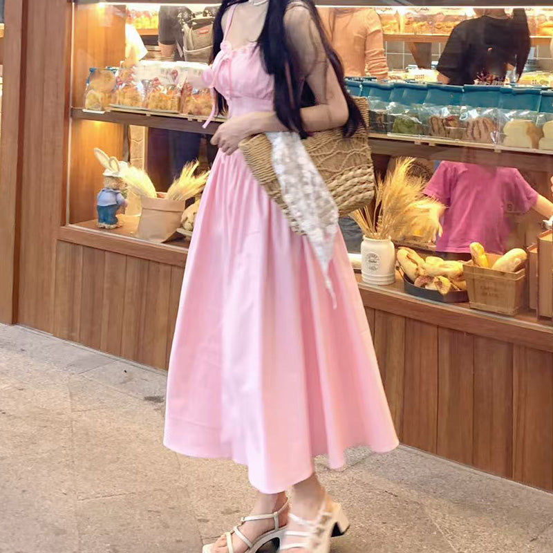 Vestido Dulce con Escote Cuadrado y Cintura Ajustada con Tirantes