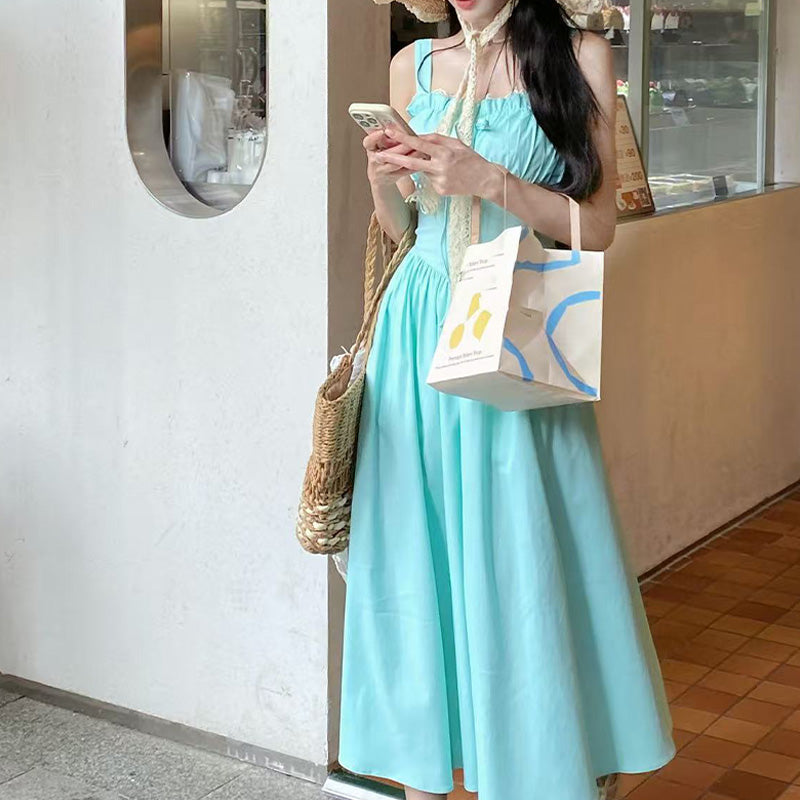 Vestido Dulce con Escote Cuadrado y Cintura Ajustada con Tirantes