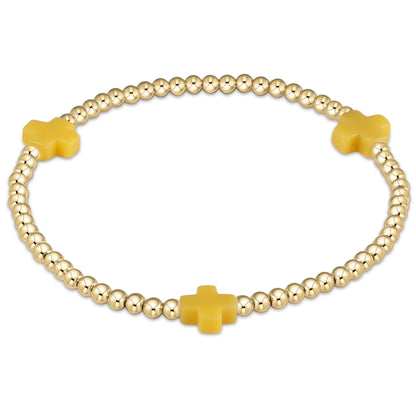 Pulsera de Cuentas de 3 mm con Cruz y Patrón Dorado Signature